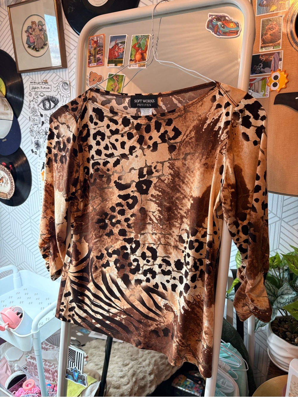 Vintage Brown and Black Animal Print Blouse